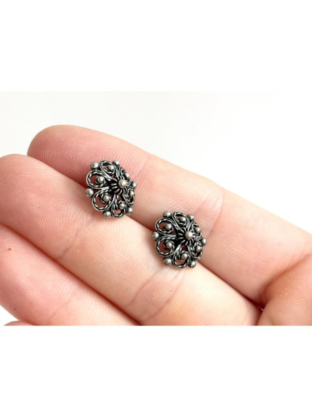 Telemark by Sylvsmidja 830 Oxidized Vintage Silver Stud Post Back Earrings - Picture 7 of 10